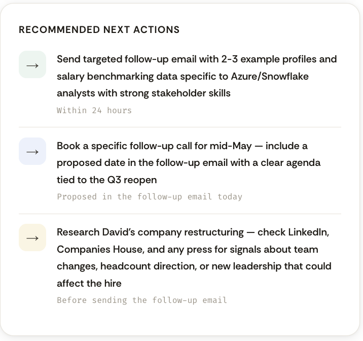 AI-generated next actions for recruitment consultant